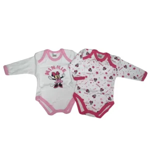 Set 2 body Minnie Caldo Cotone bianco e rosa